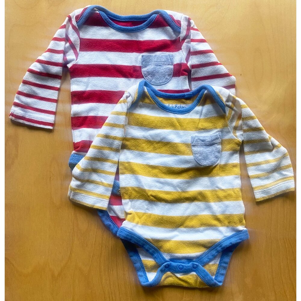Bundle of Baby Boden Long Sleeve Stripe Snap Onesies - 0 - 3 Months